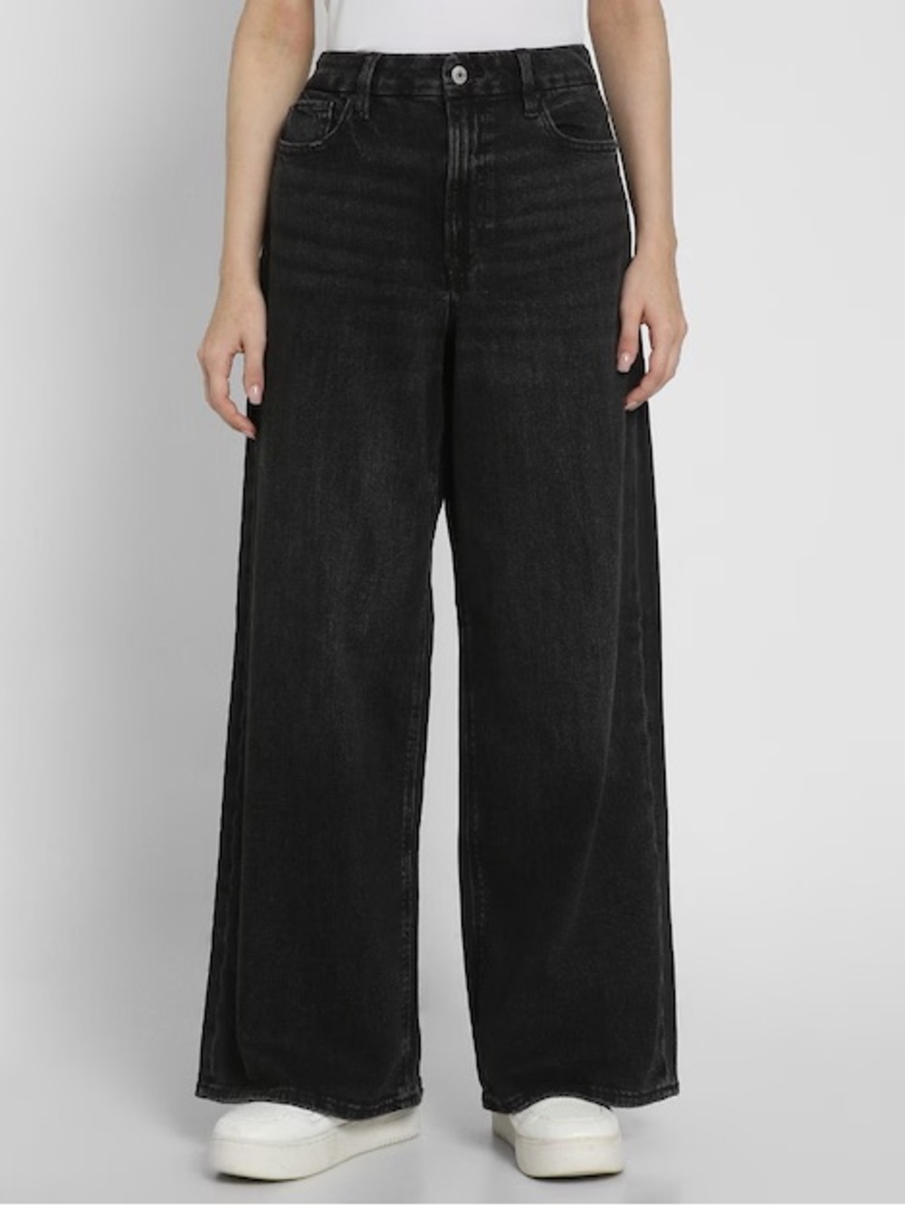 American Eagle Dreamy Drape Wide Leg Jeans Black 12 Short Super High Rise